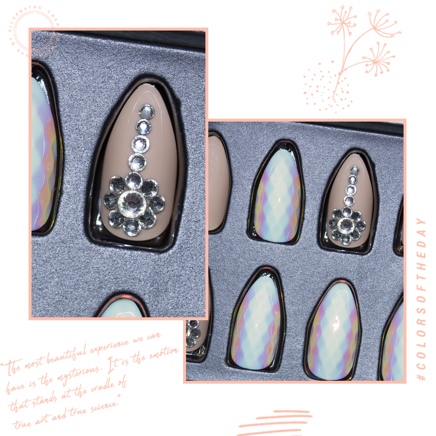 24-piece pointed-head bride wearing nail jewelry, false nail patches, scallion powder with diamonds and adhesive back nail patches gift box toolkit pic 48