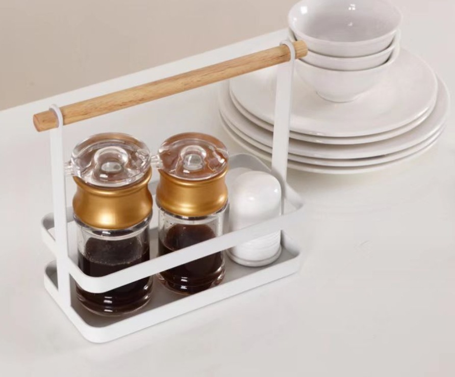 Japanese-style ironwork storage rack for seasonings, Japanese-style simple kitchen countertop seasoning rack for organization and storage pic 5