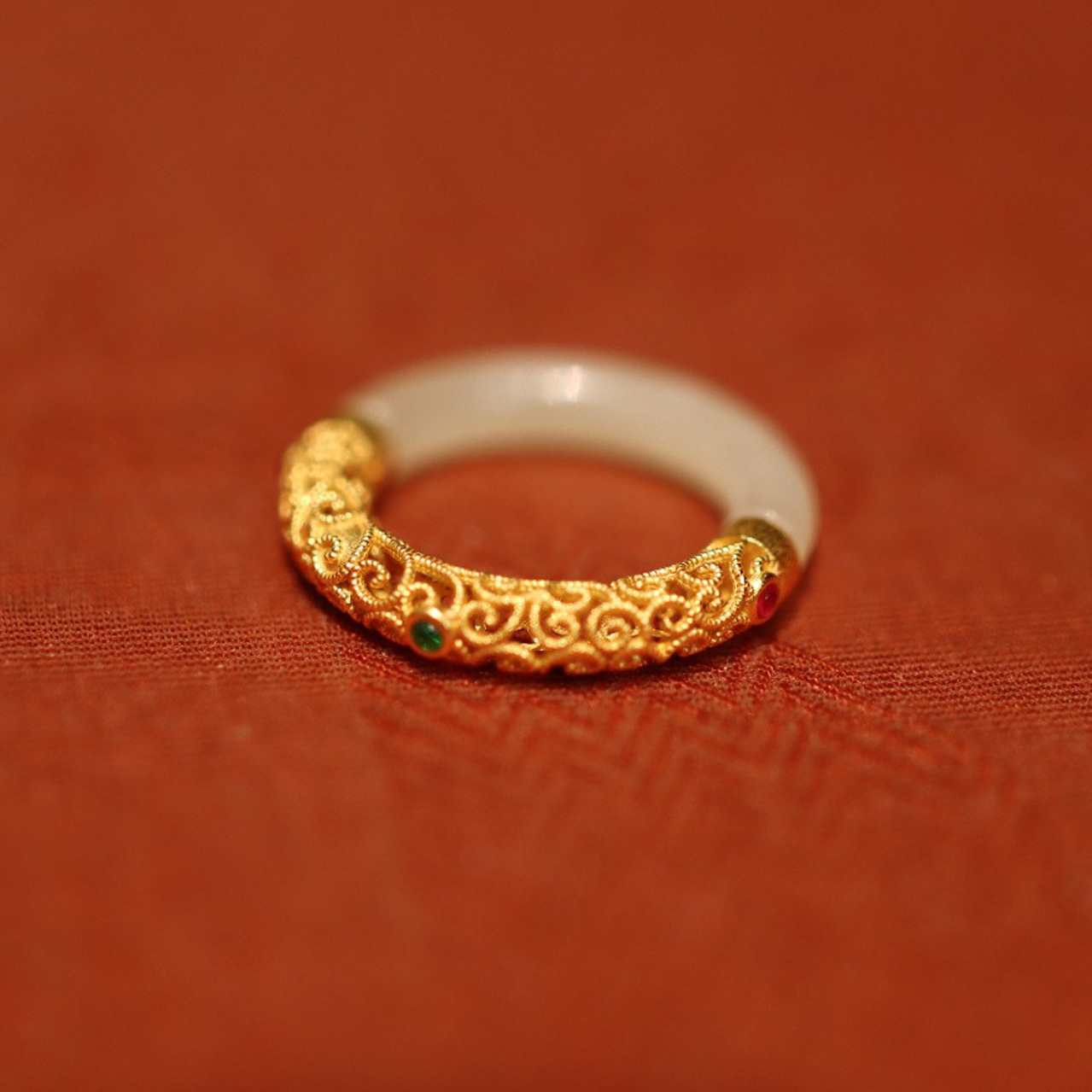 Natural jade A-grade carved ring for men and women, 925 silver thread inlaid with ancient method hollowed-out ring, retro court style pic 26