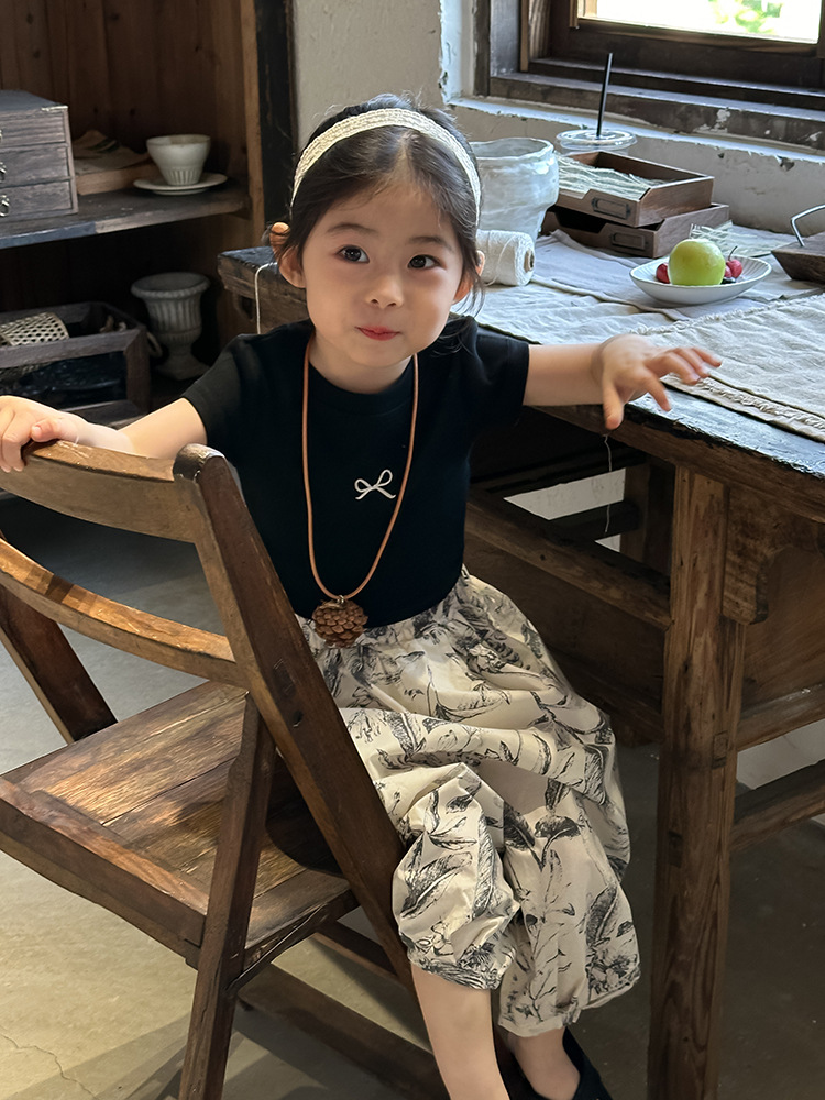 女童蝴蝶结露背T恤2024夏季新款韩版左小然自制刺绣蝴蝶结短袖详情29