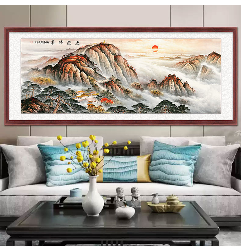 流水生财山水画客厅靠山聚宝盆装饰画定制办公室书房茶室中式挂画详情3