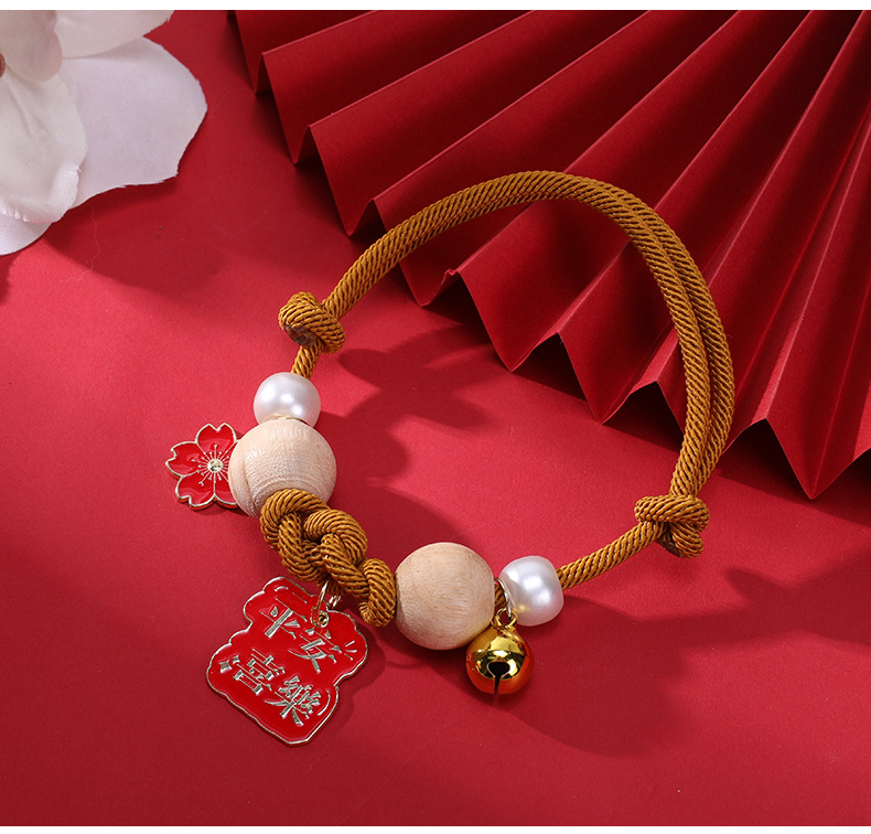 国潮宠物项圈带铃铛如意结樟木项链防虫项圈可调节手工编织猫围脖批发详情11