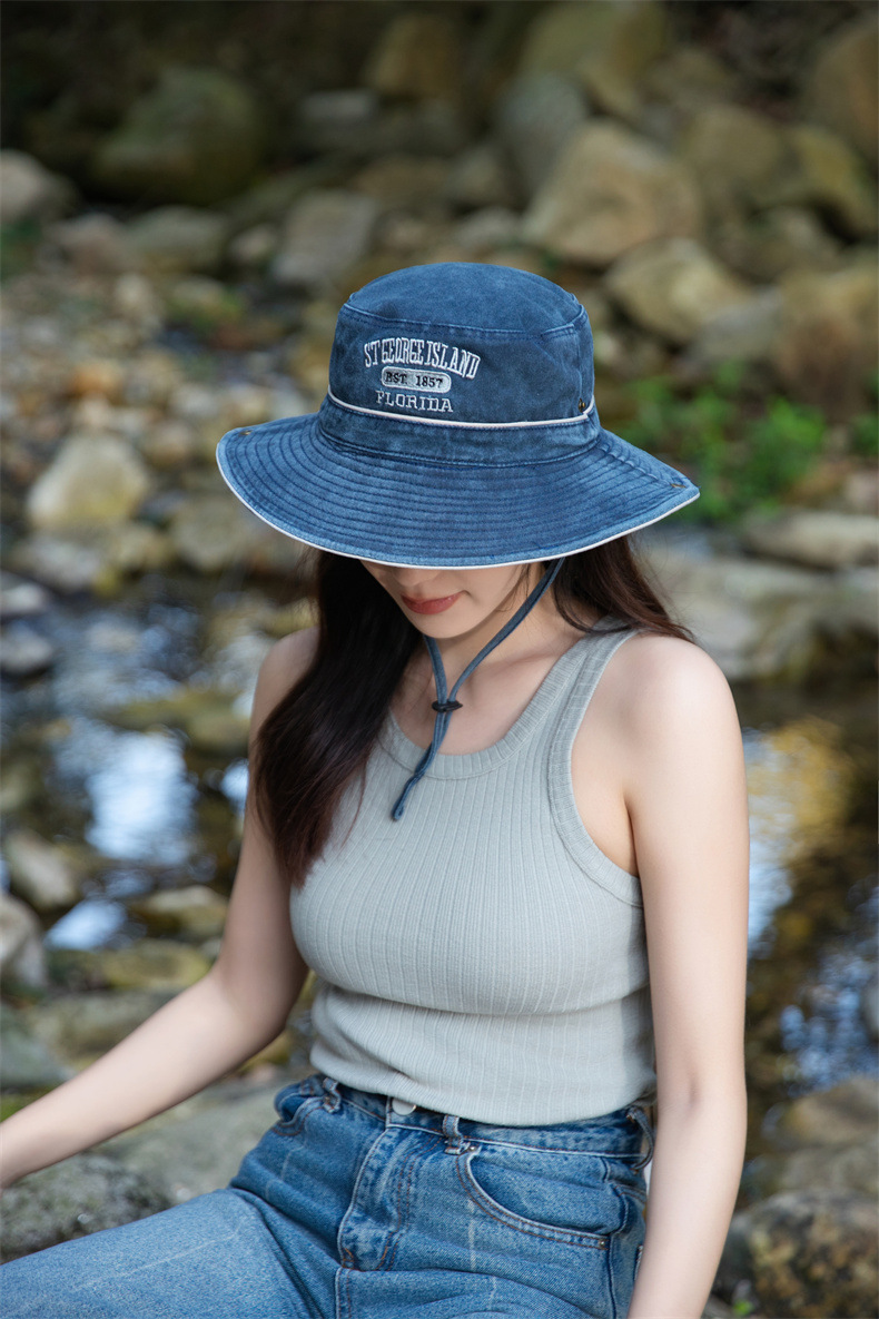 户外字母渔夫帽子女士春夏季水洗棉奔尼登山帽大沿防晒遮阳帽批发详情1