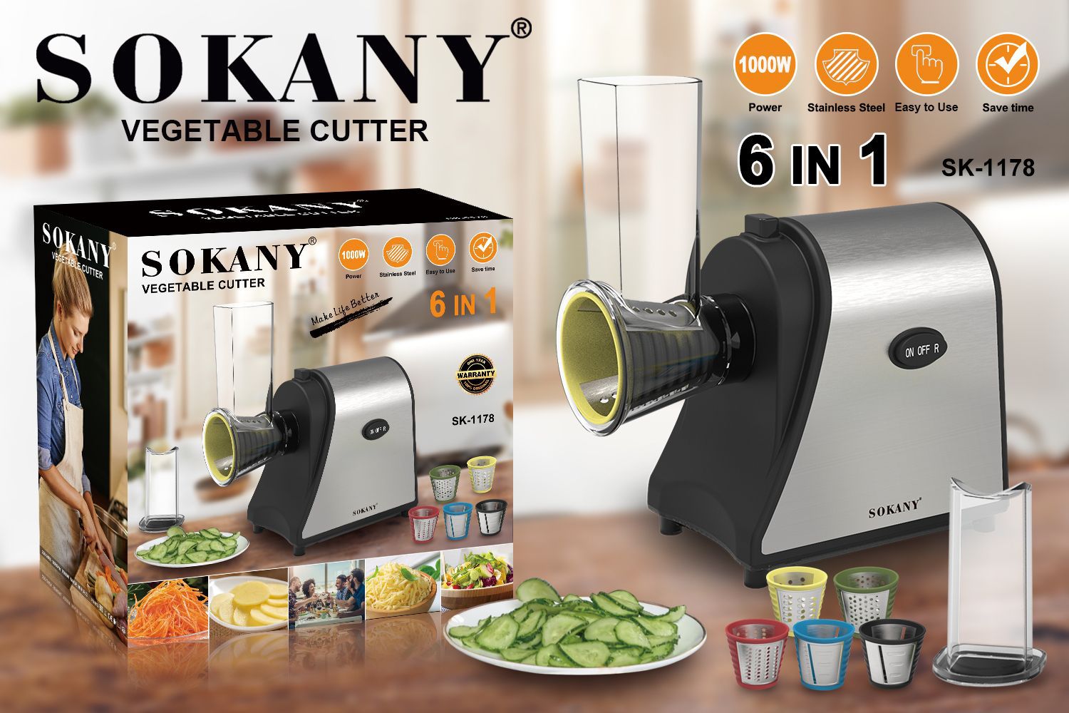 Cross-border SOKANY1178 vegetable slicer, multi-functional vegetable slicer, integrated slicing and slicing machine, potato slicer, cucumber slicer pic 3