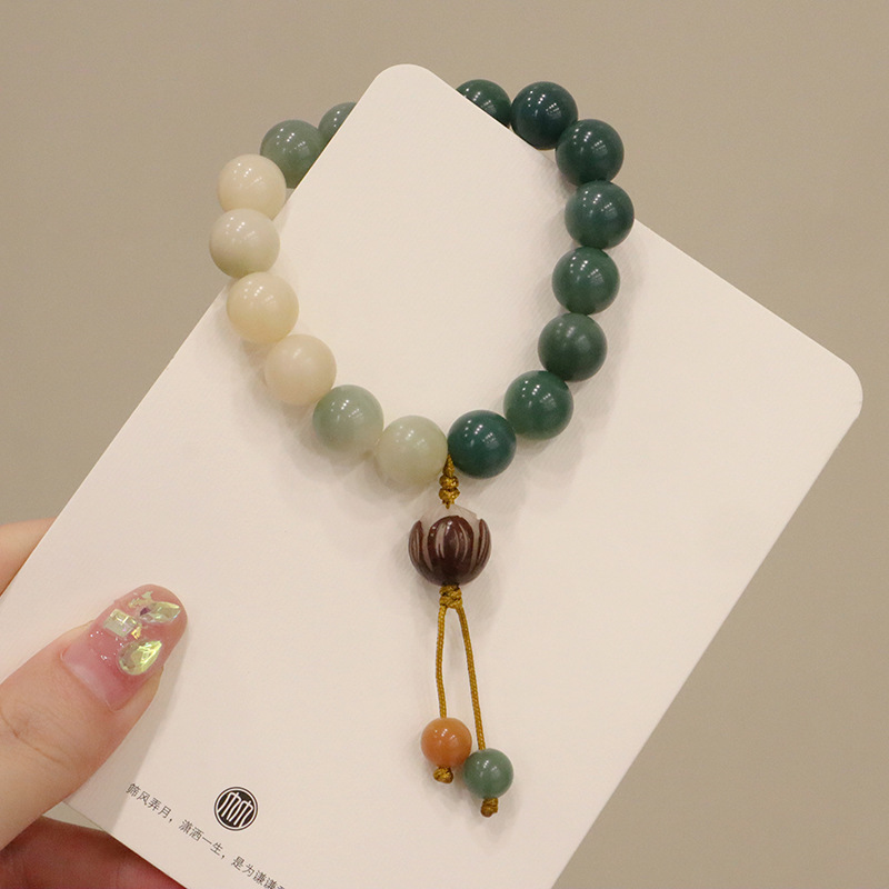 天然白玉菩提雕刻莲花佛珠手串搭配平安猫爪原创设计菩提子手链女详情5