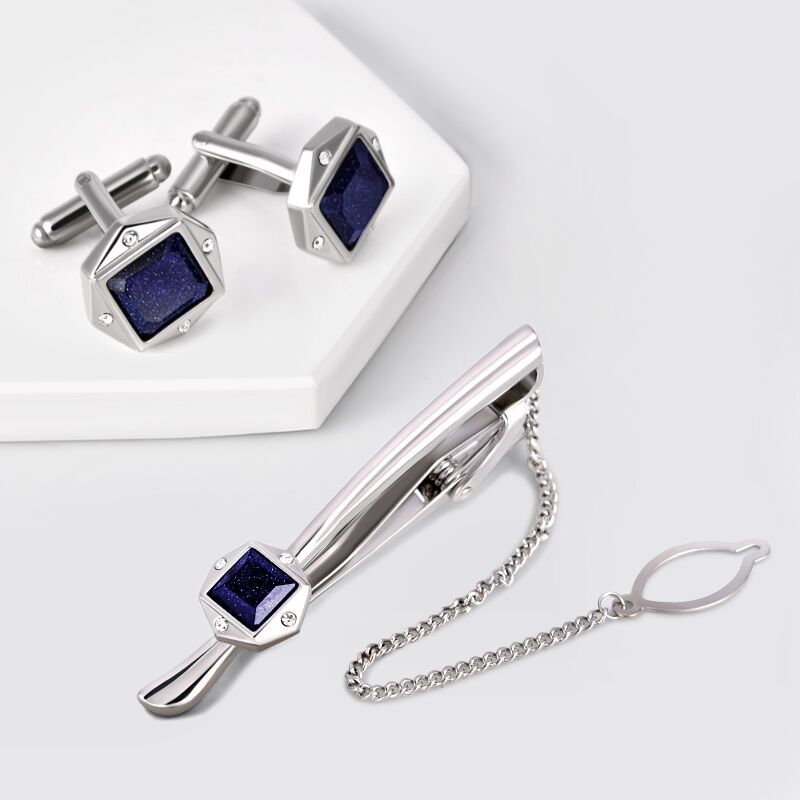 【 New in Stock Wholesale 】 High-end French shirt cufflinks, natural blue sandstone cufflinks pic 3