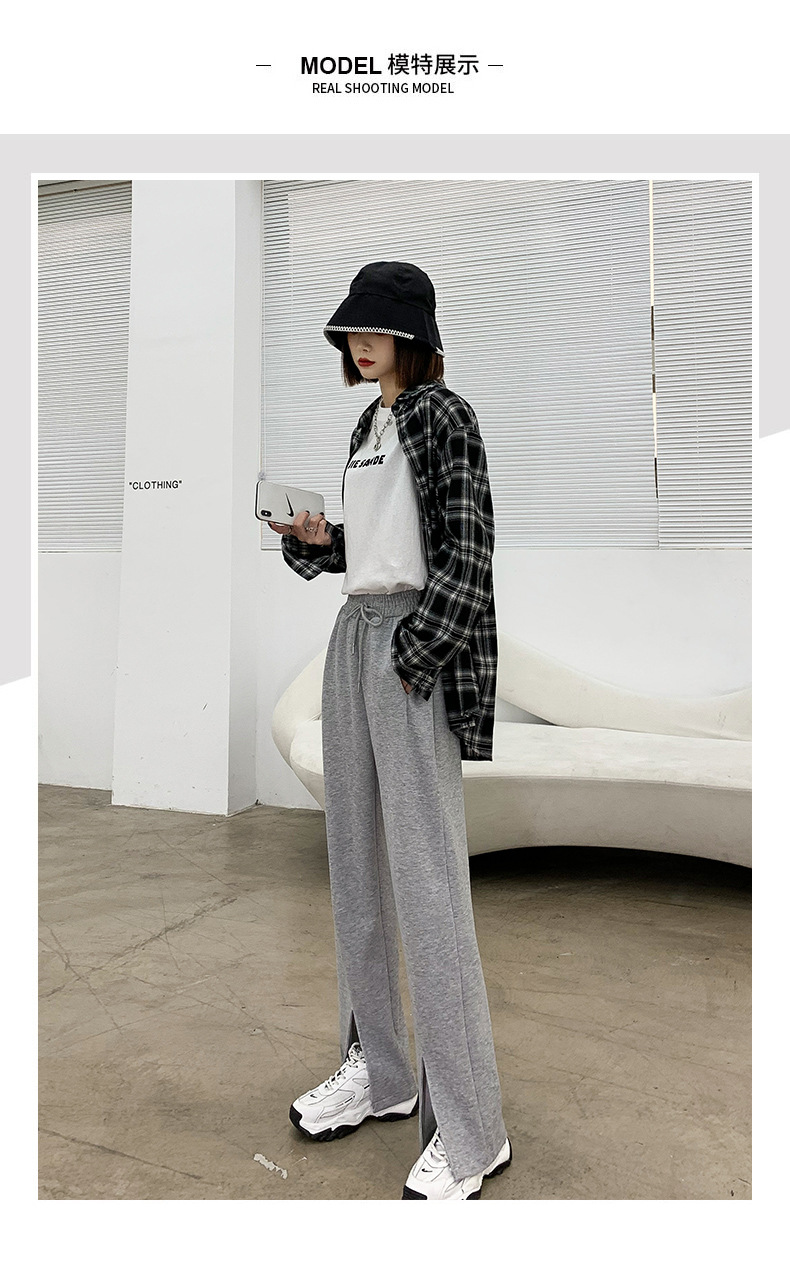 Black slit wide-leg pants for women, 2021 new style slimming casual pants, high-waisted loose straight leg with drape, versatile floor-length pants pic 12