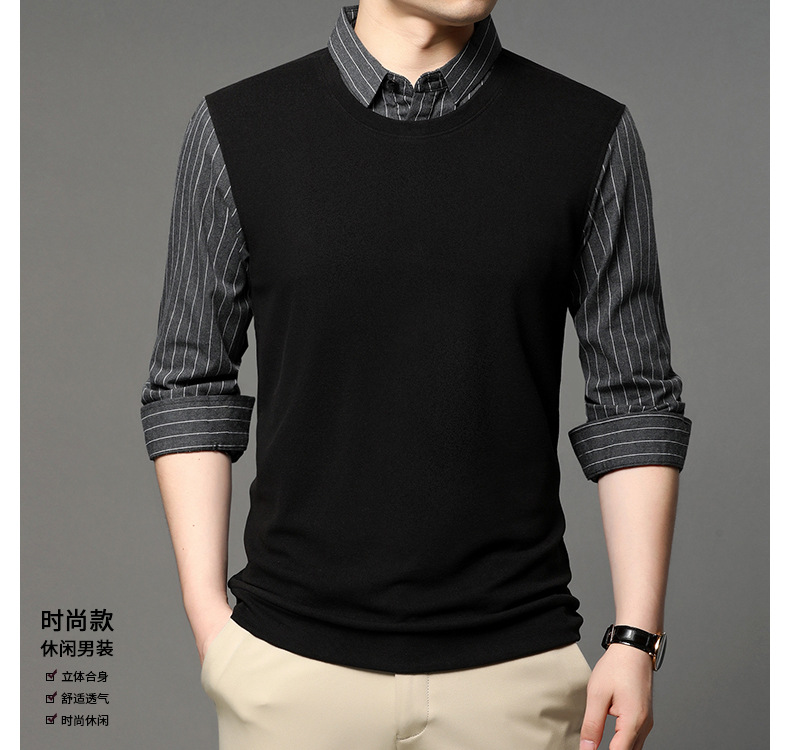 Spring and Autumn new style two-piece knitted long-sleeved T-shirt, fashionable Korean version business lapel base layer for middle-aged and young men A551 pic 2