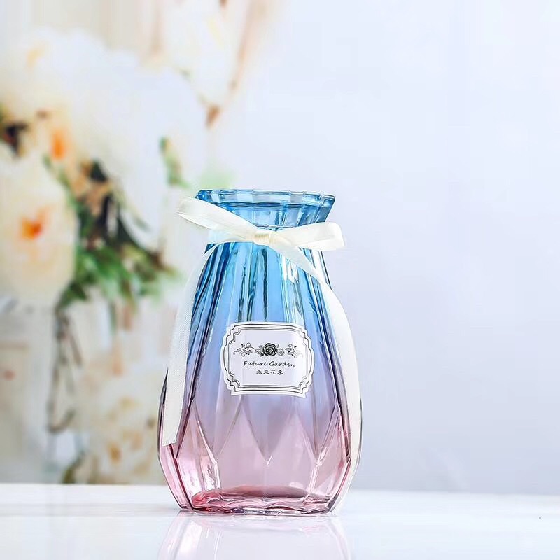 Simple transparent glass vase, two-color diamond, fresh and delicate flower arrangement, retro colorful craft display piece pic 23