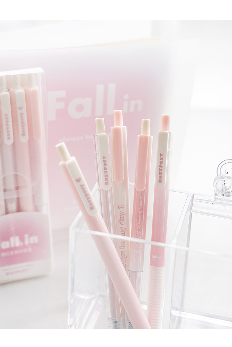 RosyPosy Stationery Blush Gel Pen Set: Horizontal transparent gradient gel pen with a girlish heart, push-button practice pen pic 15