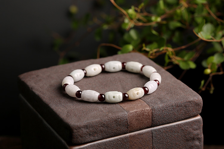Natural jade bracelet, 7mm hollowed-out jade bead bead bracelet pic 6