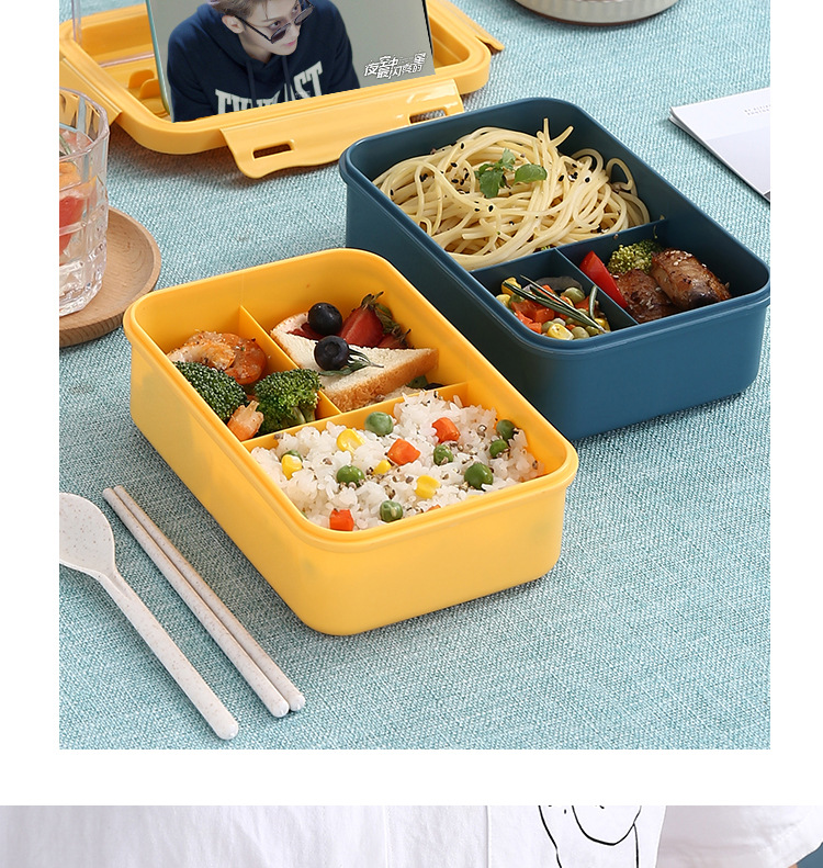 小麦秸秆保鲜盒学生午饭餐盒 日式分格饭盒便当盒可微波炉餐盒详情12