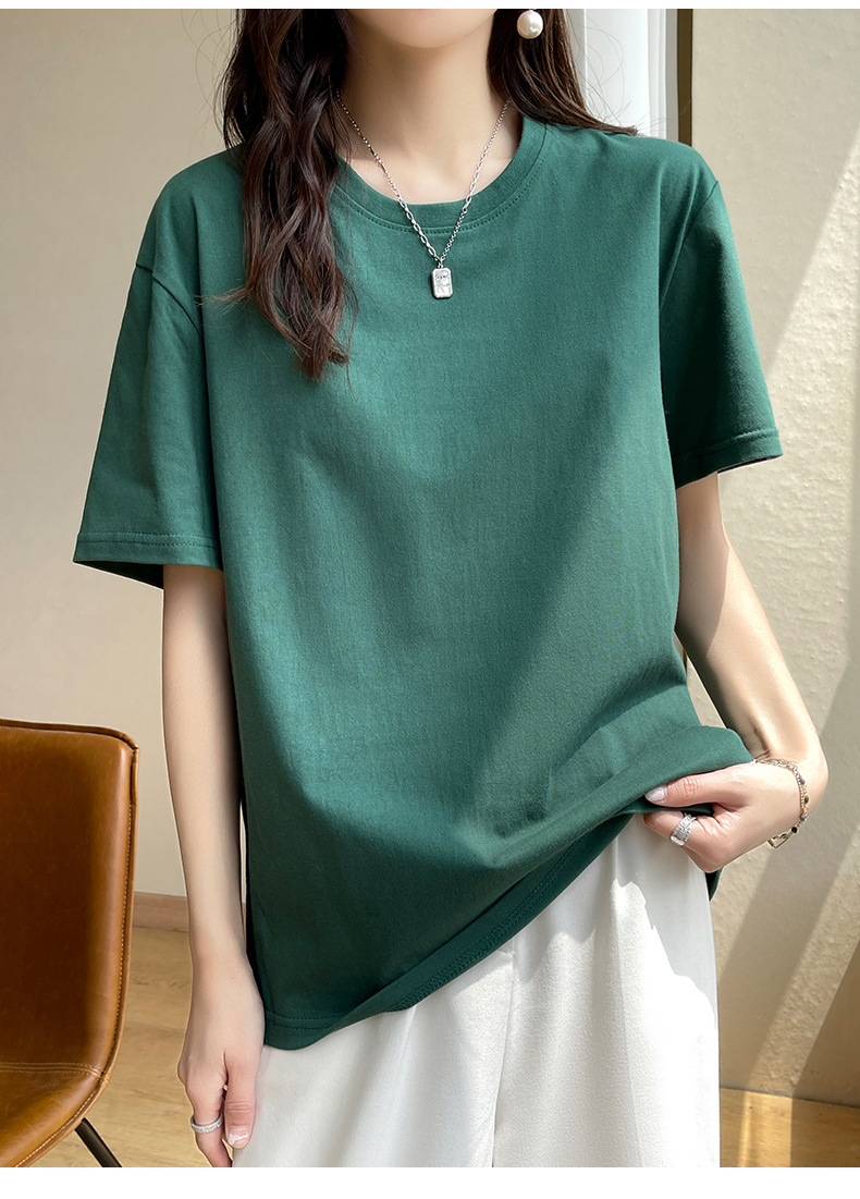 180克纯棉夏季新款短袖女T恤都市休闲纯色圆领款时尚百搭体恤上衣详情34