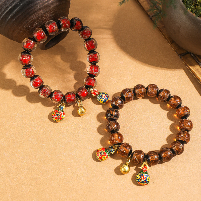 香灰琉璃手串手链朱砂老秦款五彩吞金兽景区寺庙摆摊文玩饰品批发详情3