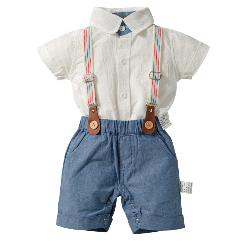 Summer male baby gentleman sets, baby crawling suits, overalls, two-piece sets, British-style cool evening gowns for foreign trade pic 15