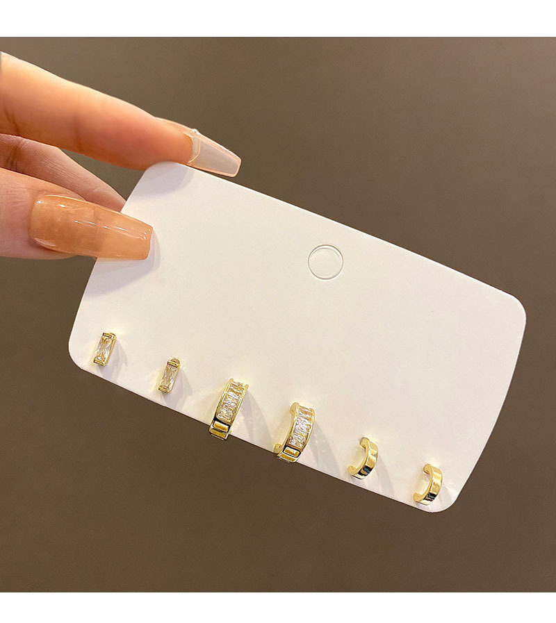 925银针三对装几何形超闪锆石耳钉套装轻奢气质一周养耳耳饰批发详情15