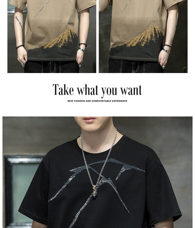 短袖t恤男士夏季新款潮牌ins休闲半袖体恤衫火山岩印花男装上衣服详情17