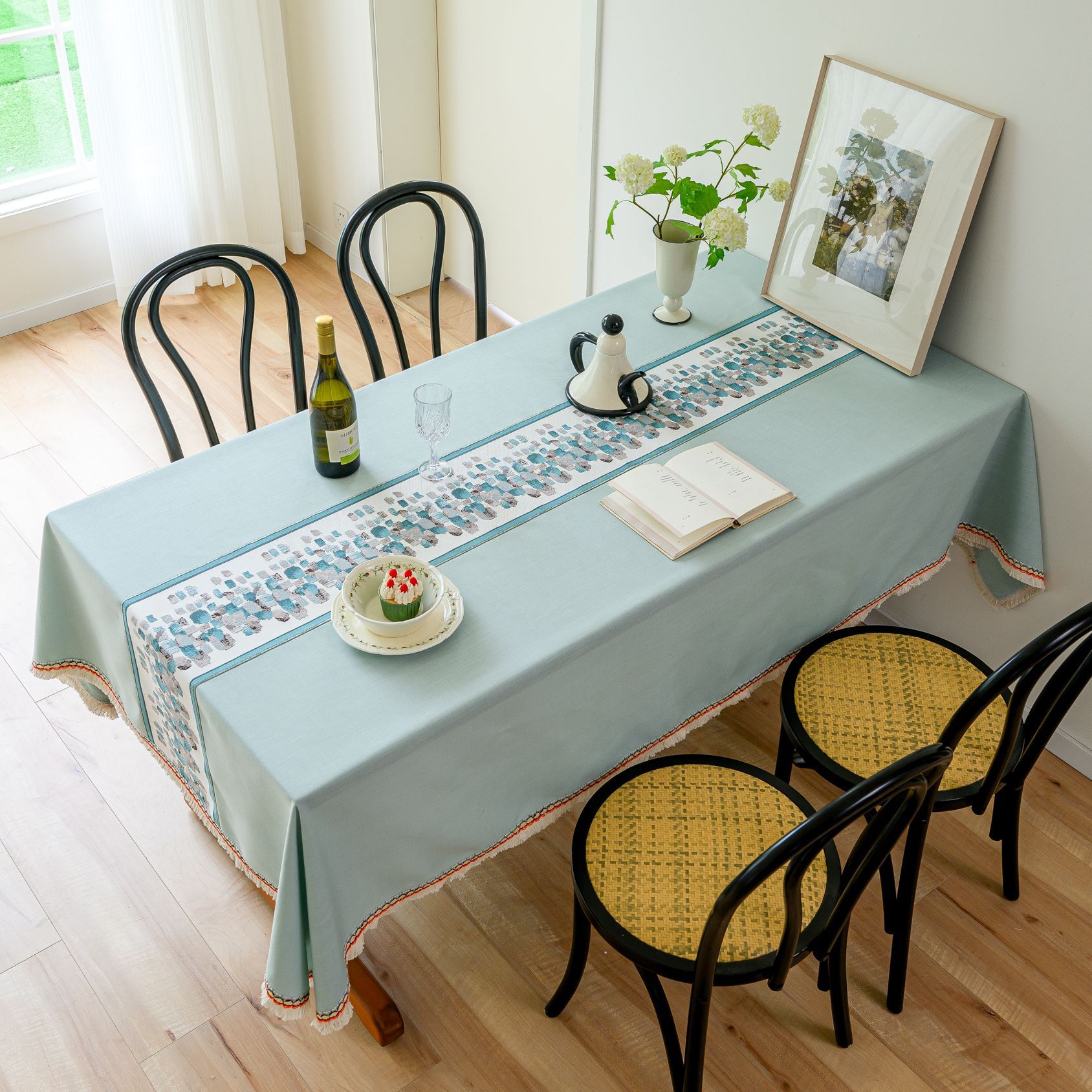 New Chinese-style embroidered tablecloth, cotton and linen solid color, Nordic light and fresh, rectangular for home use, with a sense of luxury pic 13