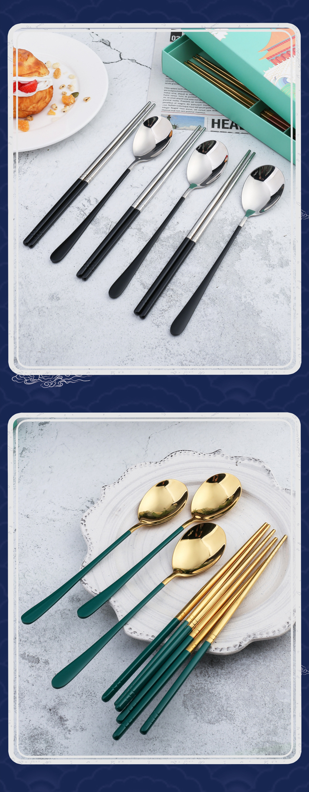 A Korean-style tableware set of 304 stainless steel soup spoons and chopsticks, a creative gift tableware set of Chinese-style serving spoons and chopsticks pic 11