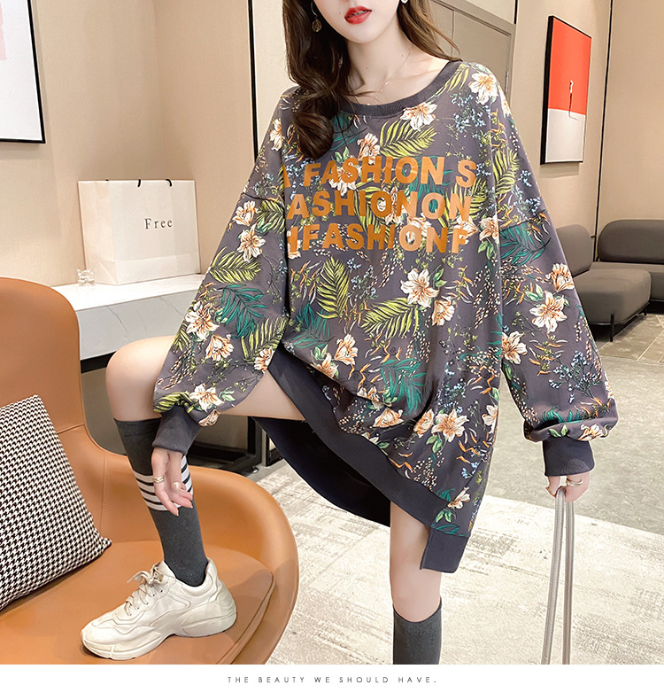 批发2020秋季大码宽松中长款套头薄款T恤上衣时尚洋气卫衣女潮详情25