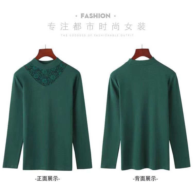 一件代发双面德绒蕾丝半高领打底衫秋冬季修身显瘦设计感保暖上衣详情11