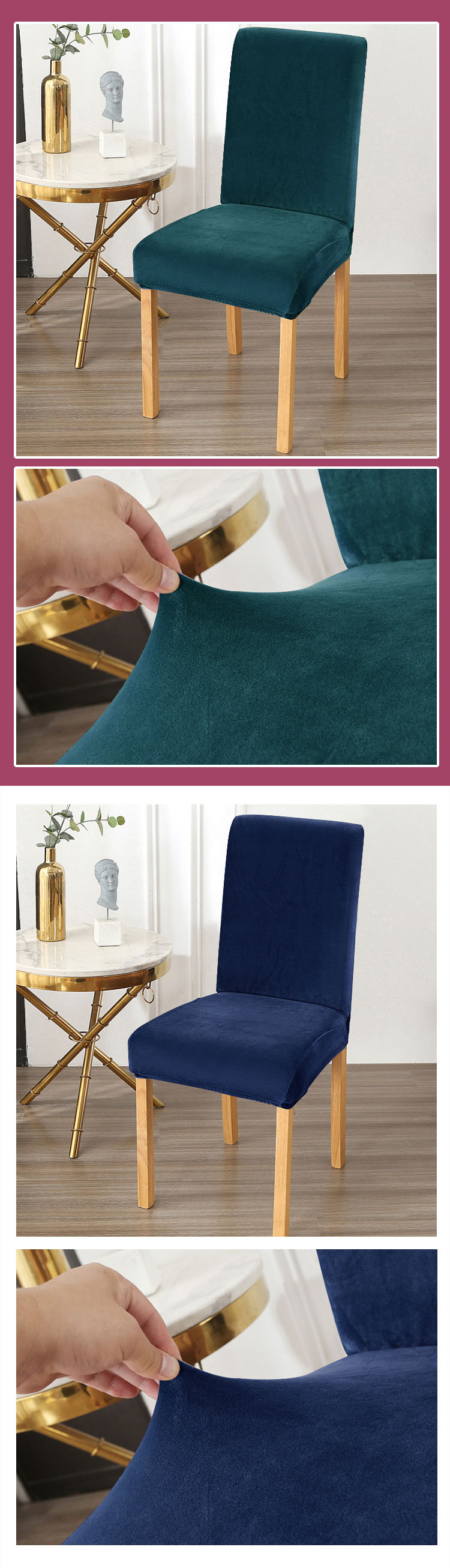 Cross-border thickened super soft chair cover, fully wrapped elastic plush hotel home dining chair cover, solid color simple stool cover pic 21