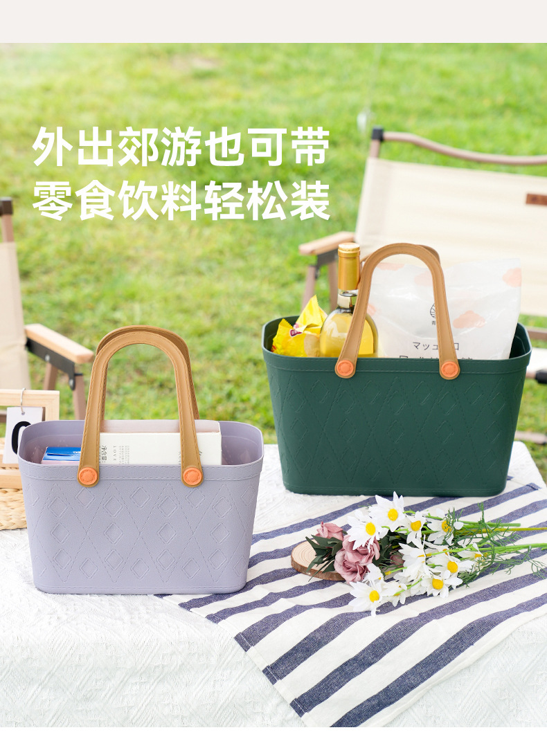 方形手提买菜篮子 塑料软手柄多色小篮子野餐杂物整理便携式篮子详情12