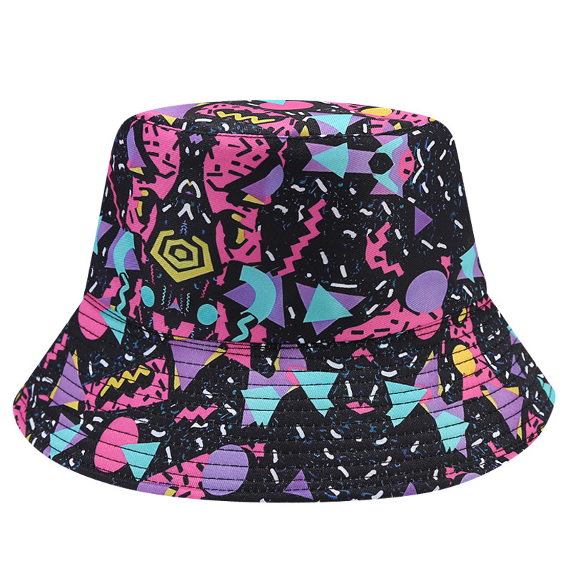 Cross-border Amazon geometric sling-shaped retro fisherman hat, European and American printed double-sided versatile basin hat, outdoor sunshade hat pic 2