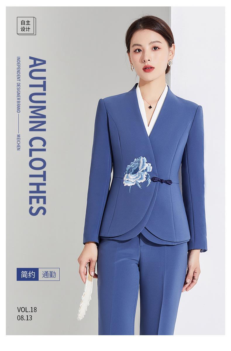 西装女2022秋新款复古国风刺绣花感职业正装两件套工作服详情2