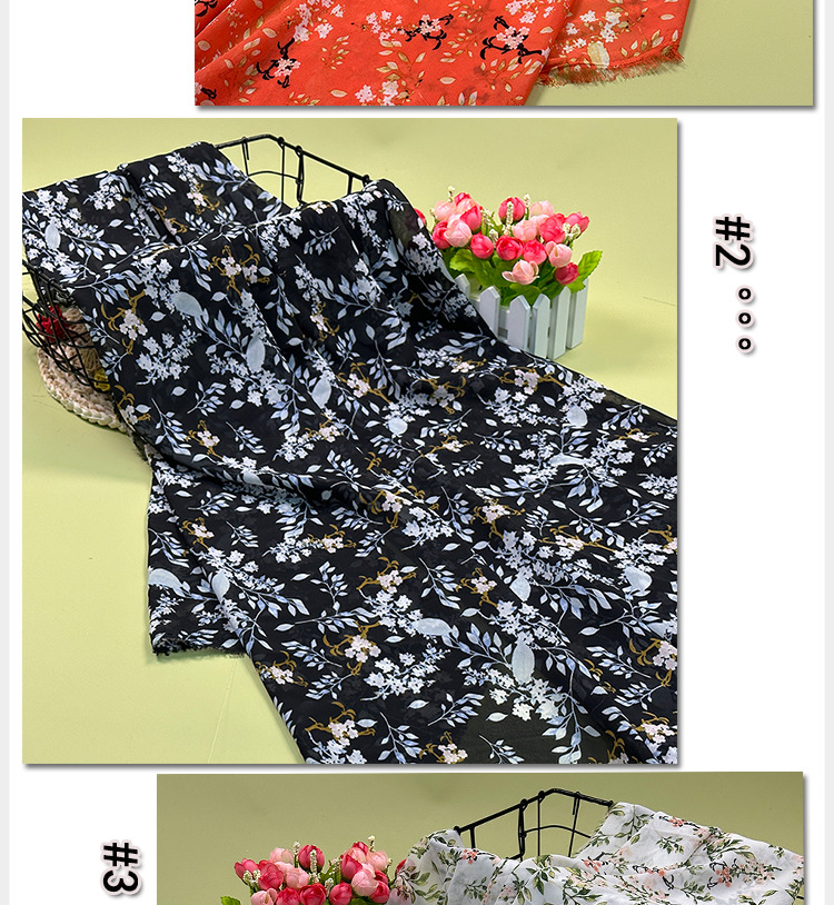 Factory direct sales of mosquito-proof pants fabric, summer fresh and light floral slightly translucent ancient costume Hanfu chiffon printed fabric pic 11