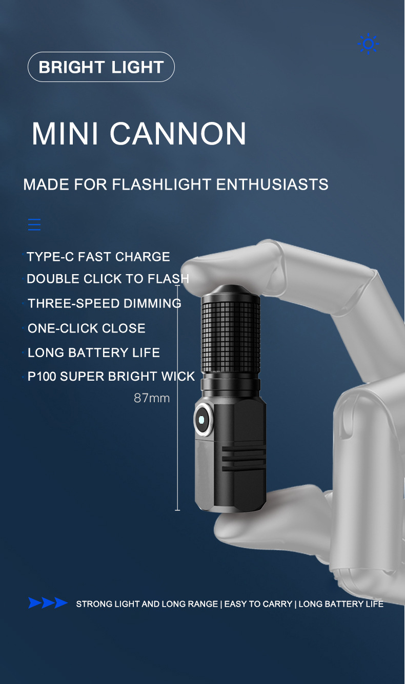 Wholesale of cross-border outdoor mini high-intensity flashlights, led rechargeable flashlights, high-intensity flashlights, hand-held flashlights pic 3