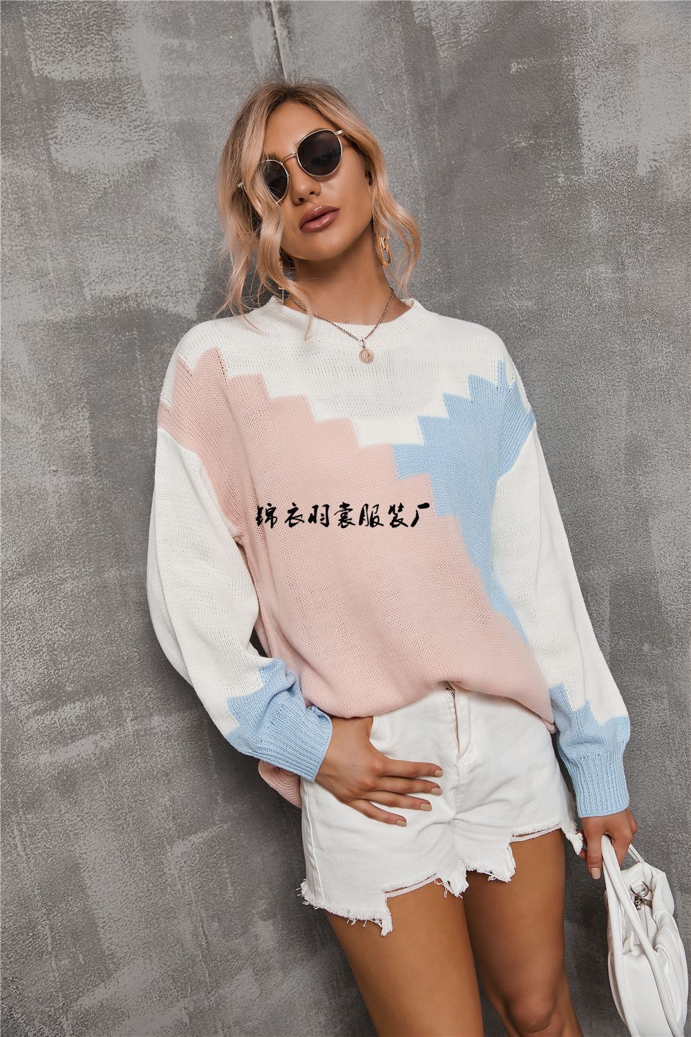 New Spring collection for 2025: European and American foreign trade fashion and individuality, patchwork round neck, large size loose knitted sweater, long-sleeved sweater for women pic 20