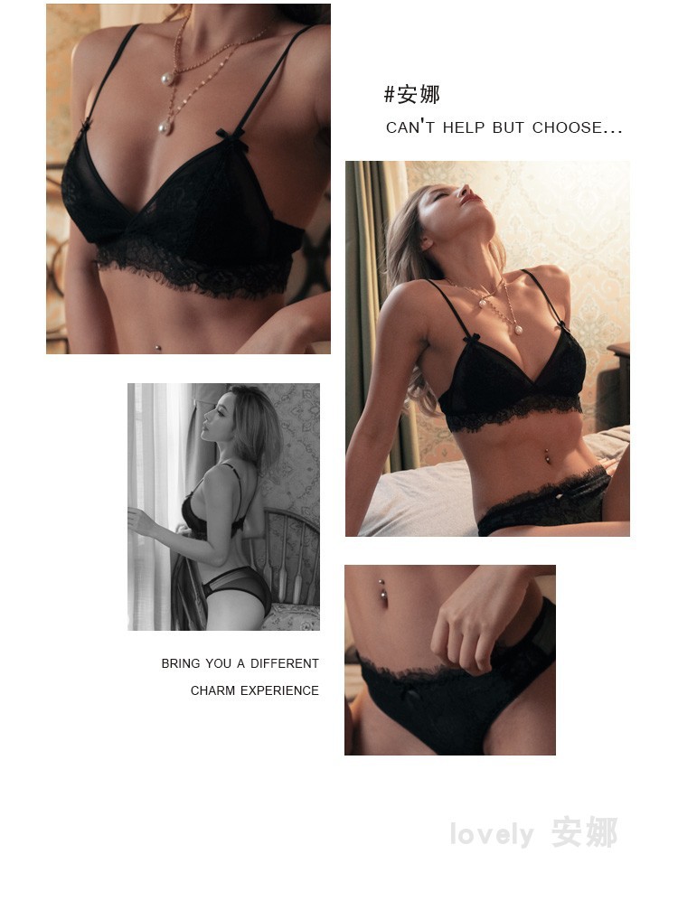 新款法式文胸薄款透气内衣套装学生小胸蕾丝睫毛花边三角杯文胸详情14