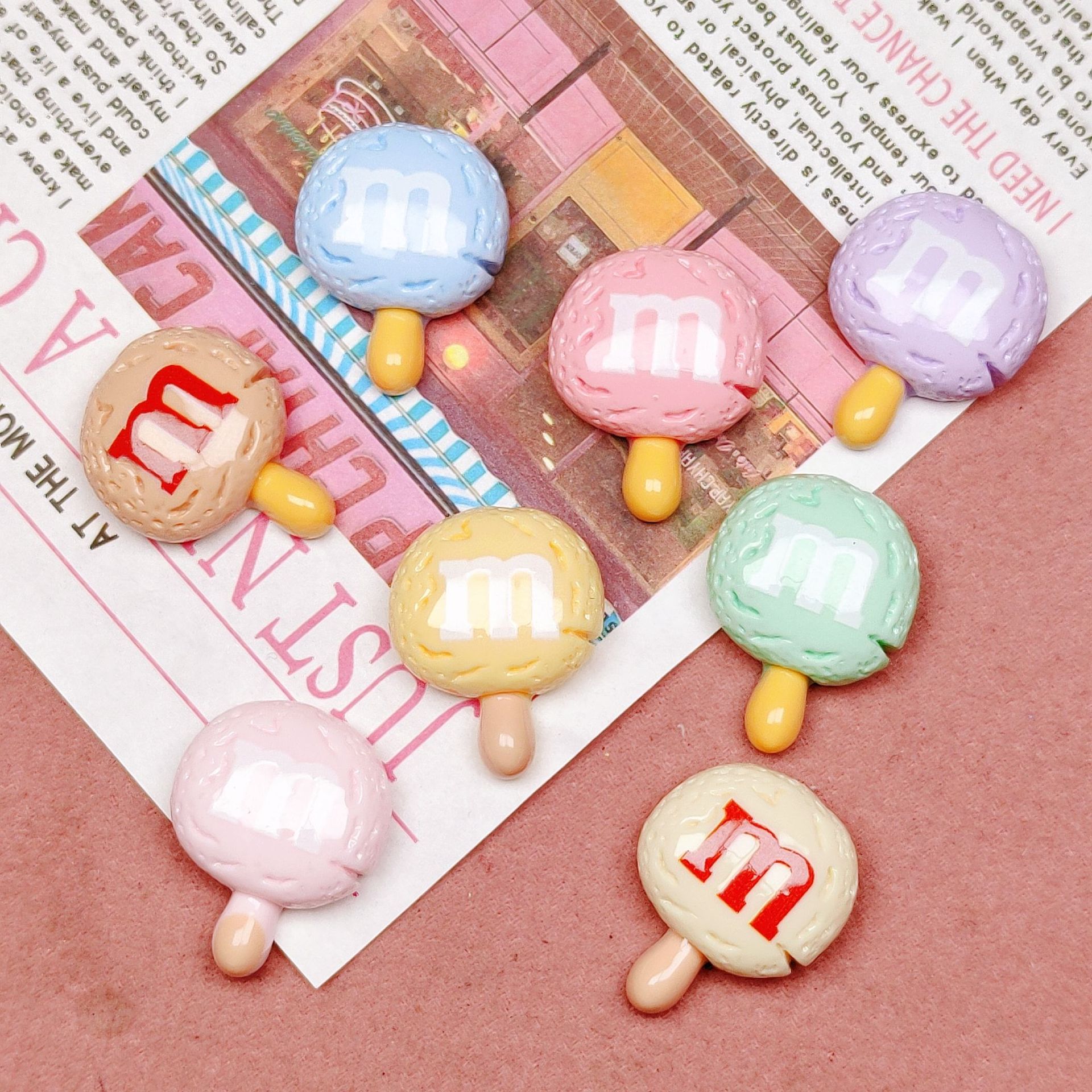 Glossy dopamine-colored M lollipop diy cream phone case resin accessories handmade hair clips headband material package pic 3