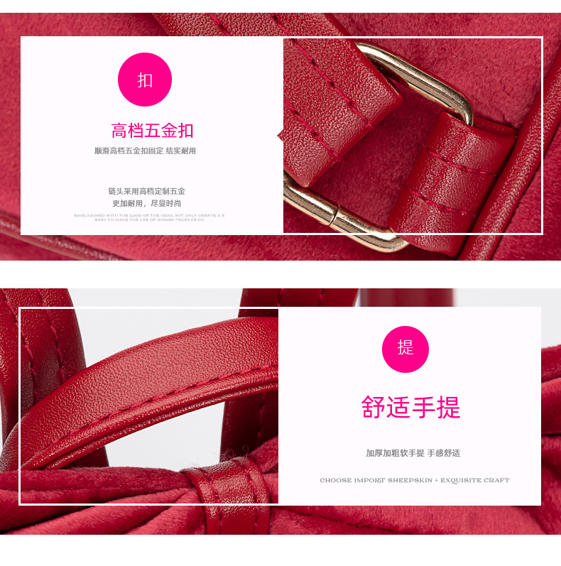 韩版纯色少女兔耳朵双肩包 欧美潮新款时尚丝绒短毛毛绒双肩背包详情5