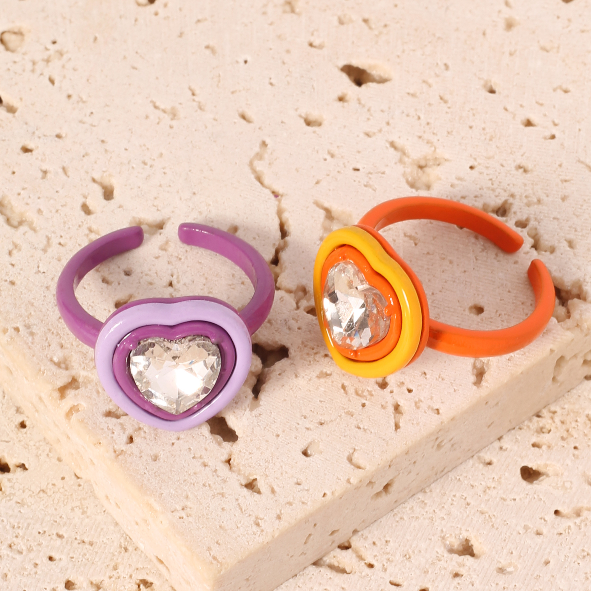 Trendy and personalized joint ring, heart-shaped water diamond resin ring, adjustable opening for women, sweet and girlish index finger ring pic 3