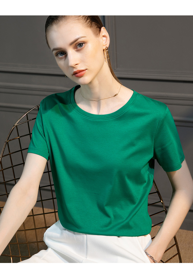 High-count 80-count double-sided mercerized cotton short-sleeved white T-shirt for women in summer, loose round-neck V-neck, versatile T-shirt, 1688 pic 28