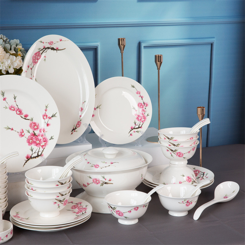 54 Skull Porcelain Tableware set, Chinese peach blossom bowls and plates complete set wholesale, household rice bowls and chopsticks, housewarming gifts wholesale pic 4