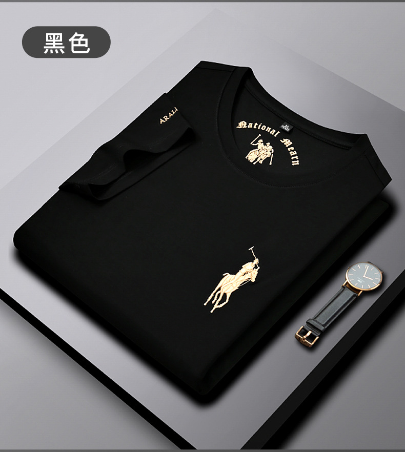 Runengboro verano 2024 nuevo estilo joven hombre camiseta cuello redondo manga corta jade seda bordado tendencia joven hombre camiseta pic 17
