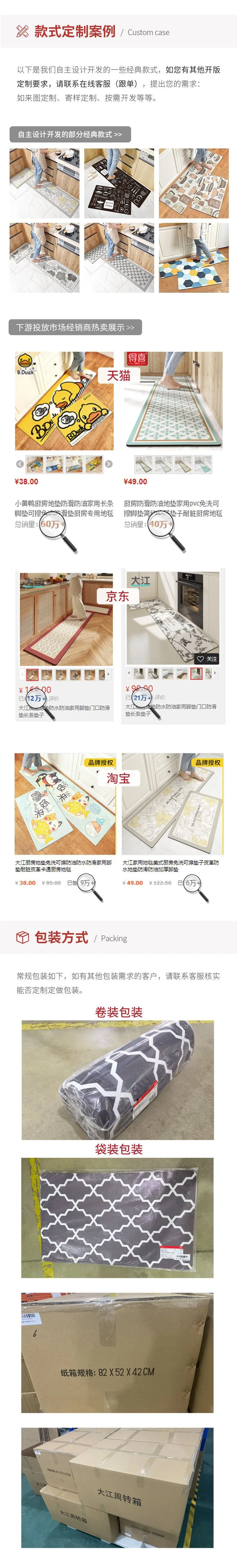 跨境PU皮革厨房地垫耐磨可擦洗 家用防油污防水防滑脚垫PVC进门垫详情26