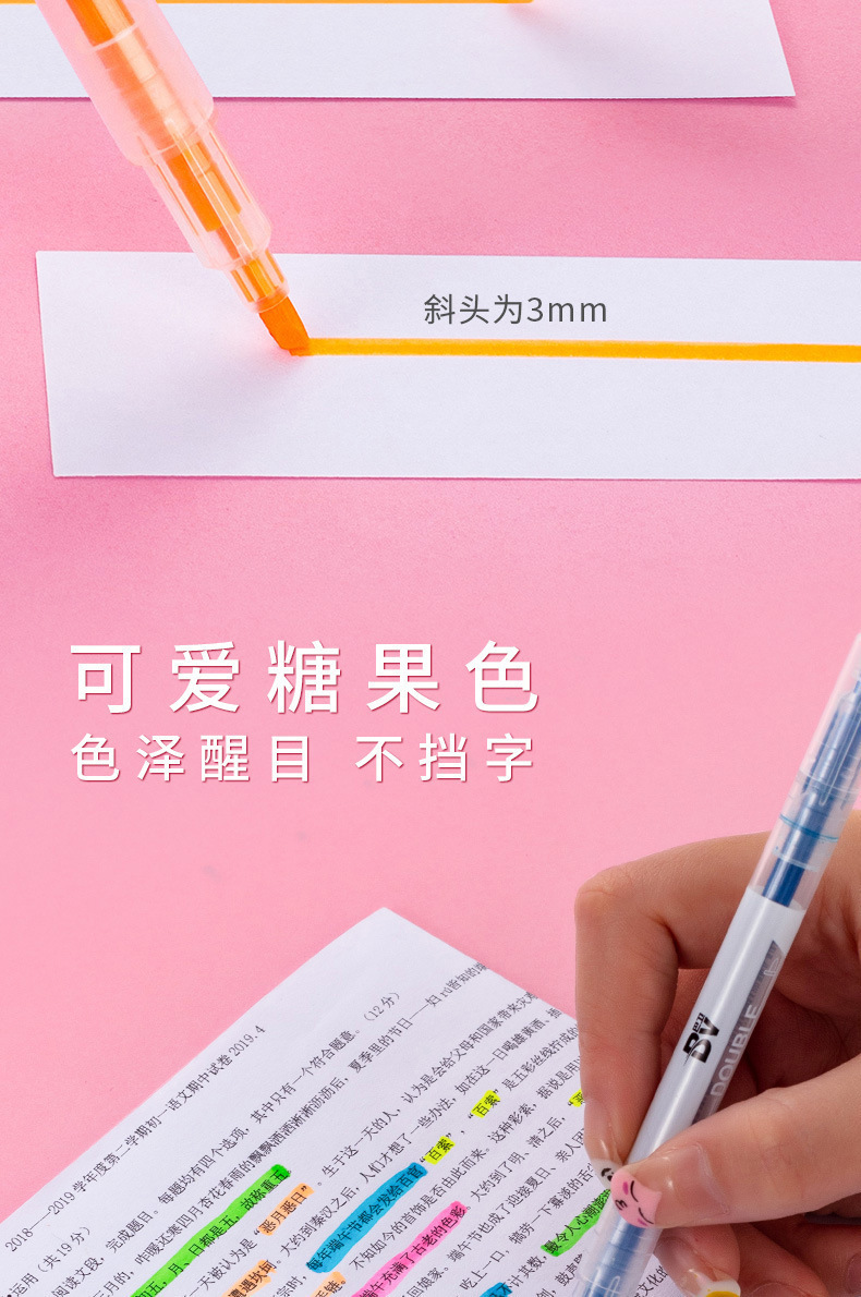 Grueso y fino doble cabeza highlighter hand book pen gran capacidad wholesale 6pcs set color candy stroke focus pen marcador pen pic 3