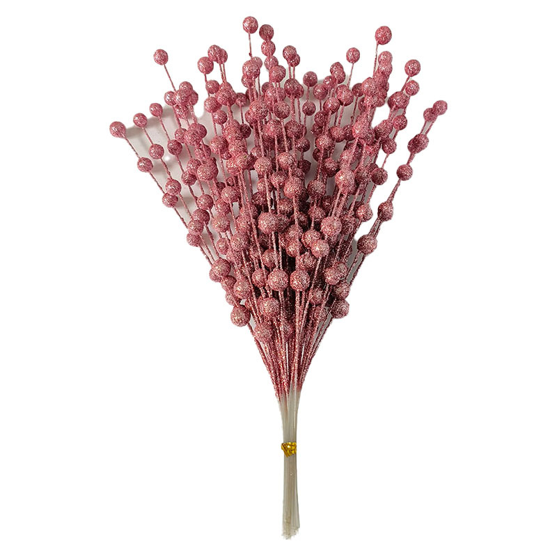 圣诞装饰仿真金粉浆果开心果金粉球把束假花酒店婚庆装饰红果跨境详情16