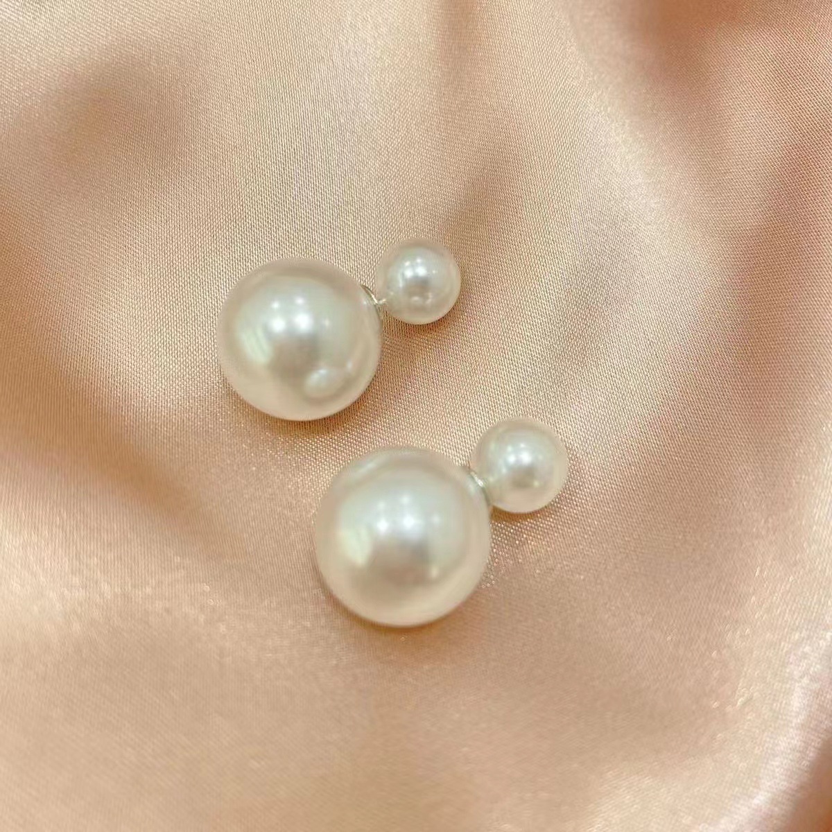 Shi Family's double-headed pearl stud earrings, large pearl stud earrings, women's high-end Internet celebrity style, double-sided pearl earrings, versatile for commuting pic 5