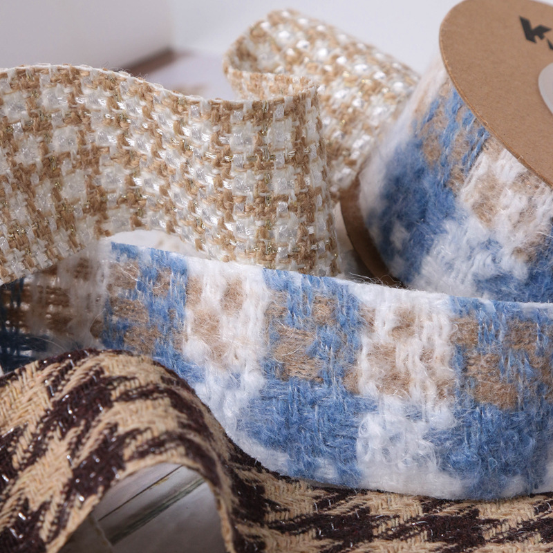 Autumn and winter collection: Gold and silver scallion large check linen woven tape, DIY bow hair accessory, flower gift packaging, clothes and accessories pic 11