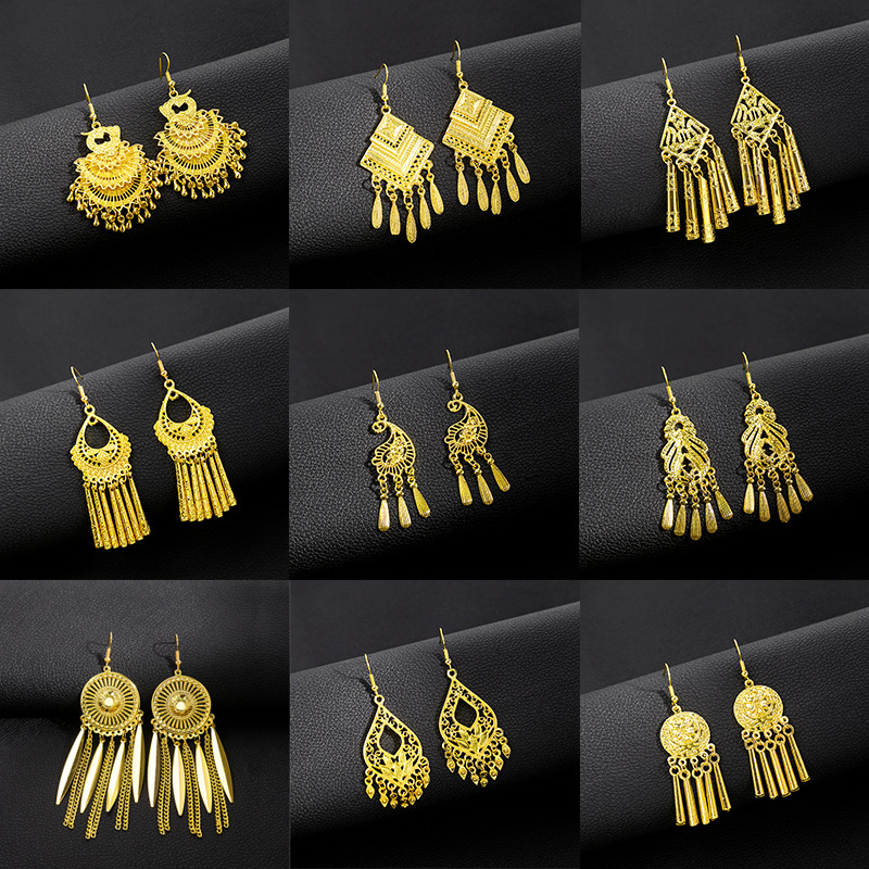 Ethnic-style peacock earrings, golden bell tassel earrings, Bohemian leaf pendants, scenic area earrings wholesale pic 15