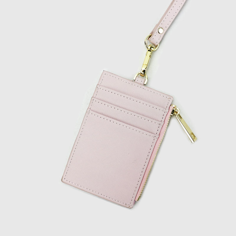 Genuine cowhide brand ID card holder, portable work name tag, employee name tag, cross-patterned neck-hanging, zipper card case, coin purse pic 48