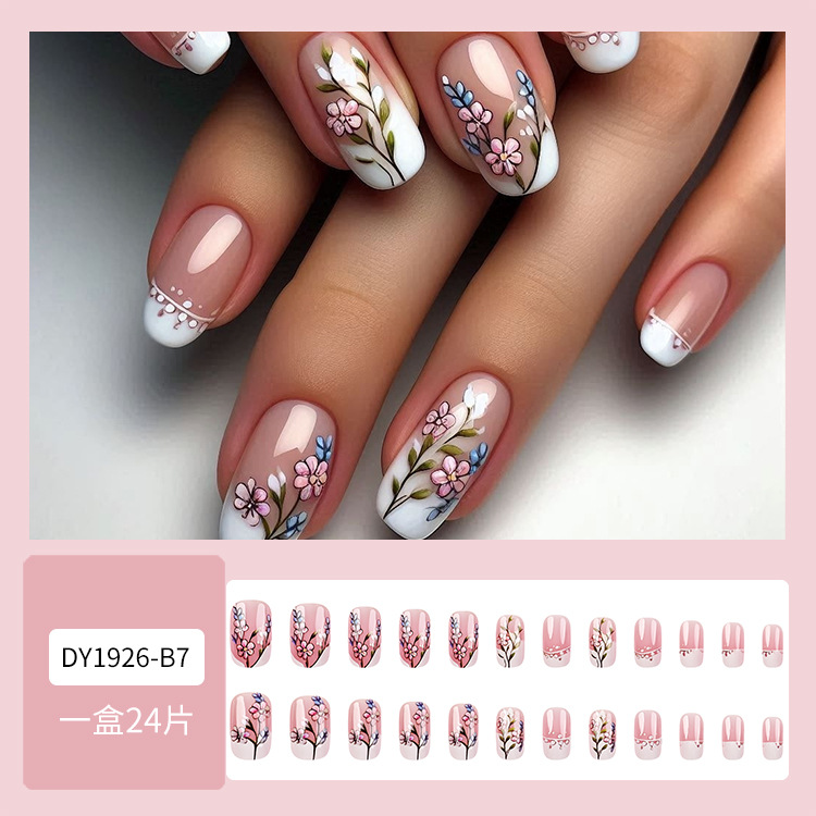 Wholesale of simple flower-shaped nail nails, white edge French nail patches, cross-border bestsellers, whitening wearable nails pic 20