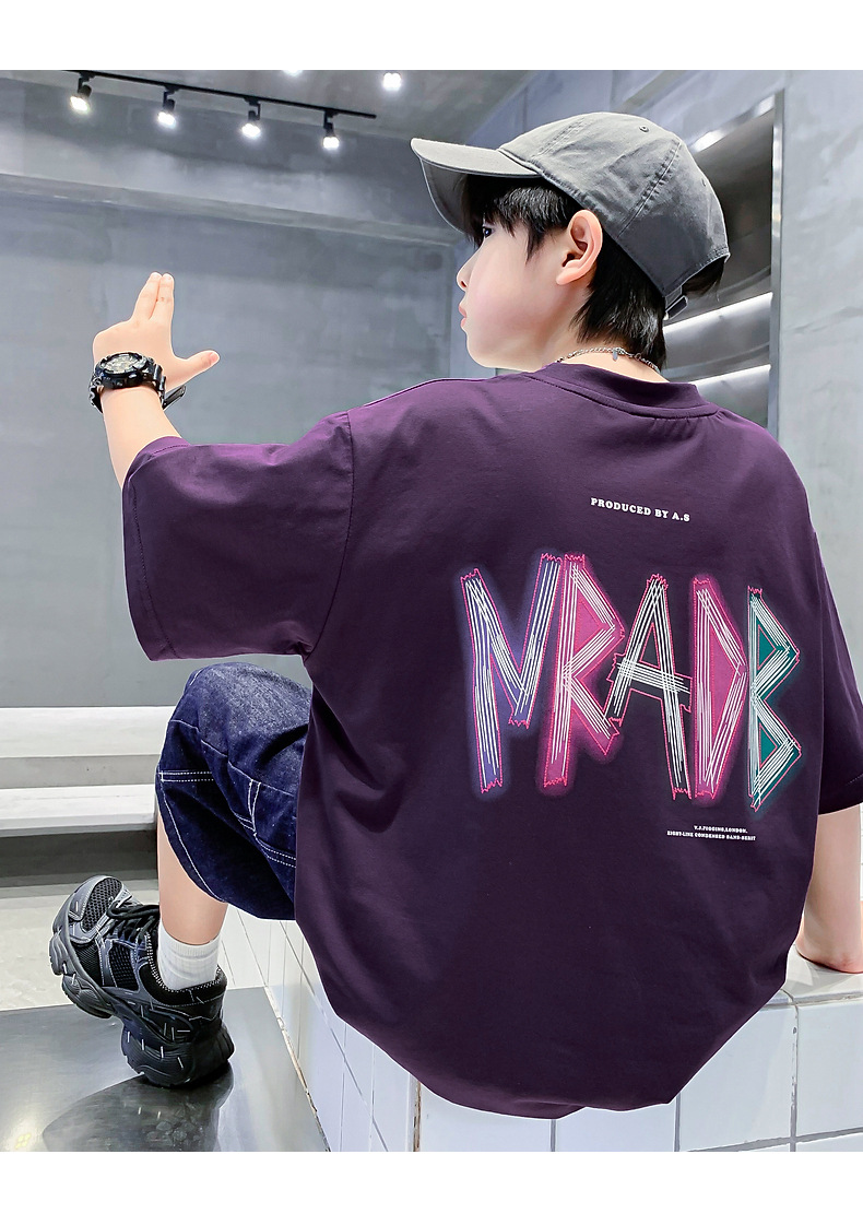 男童夏季韩系宽松短袖T恤2025新款儿童男孩夏装时髦薄款半袖上衣详情12