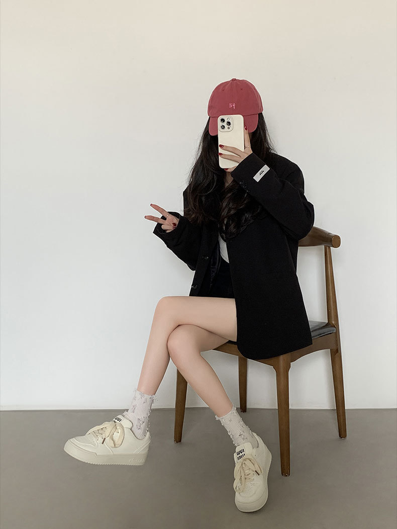 多巴胺红色厚底板鞋女2024新款miu系带小白鞋~春夏秋冬季春运动鞋详情15