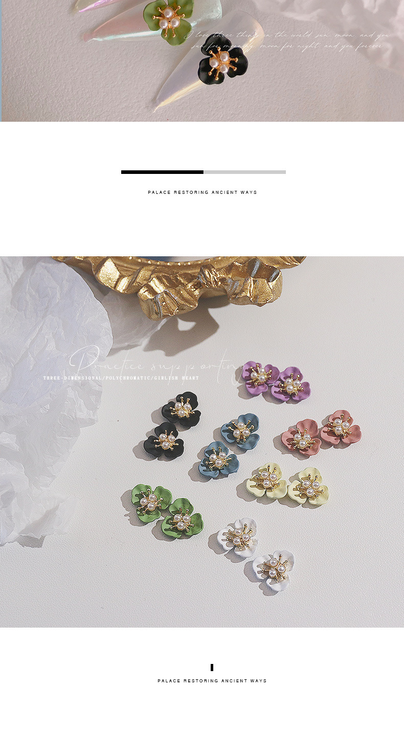 shanilak, a new Japanese-style light luxury retro three-dimensional flower alloy spray-painted pearl nail accessory, is a popular online celebrity pic 5